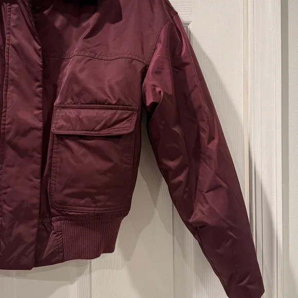 Satin Burgundy Bomber Jacket - Picture 8 of 9